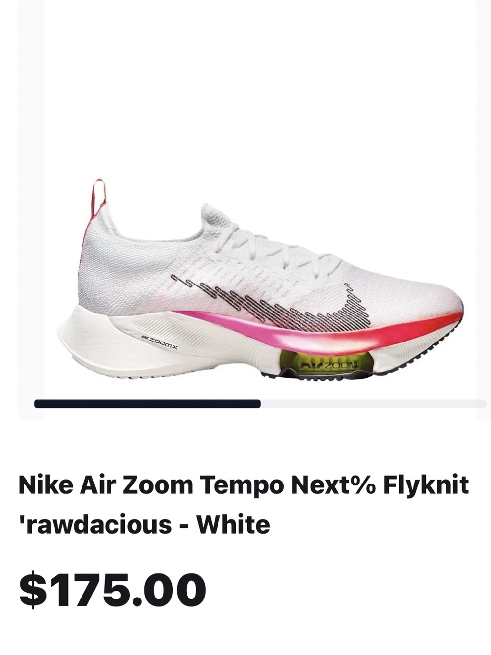Nike Air Zoom Tempo Next% Flyknit Womens Sz 8.5M Rawdacious DJ5430-100 Very Good